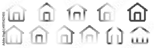Set of various house icons in different shades and styles