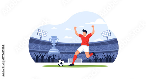 A soccer player celebrating a goal on the field. EPS Editable. Vector Illustrations.