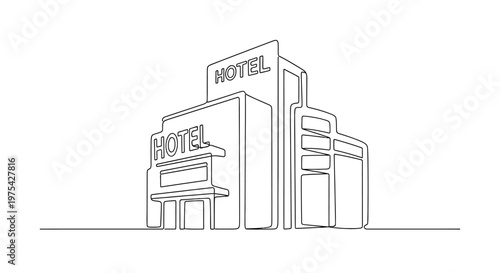 Minimalist Line Art Hotel Building Exterior with Signage