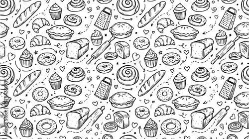 Bakery Goods Doodle Pattern