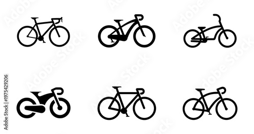 Vector collection of six different bicycle designs displayed in a clean layout