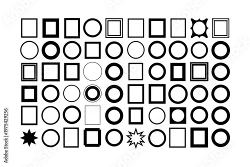 Collection of vector shapes including squares circles and stars arranged in a grid layout