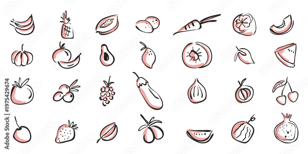 Fototapeta premium Vitamin rich fruit Doodle collection drawn with Crayon for summer nutrition concepts.