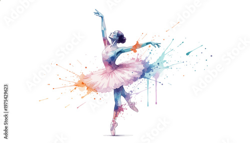 A ballerina dancing in a colorful and vibrant artistic environment