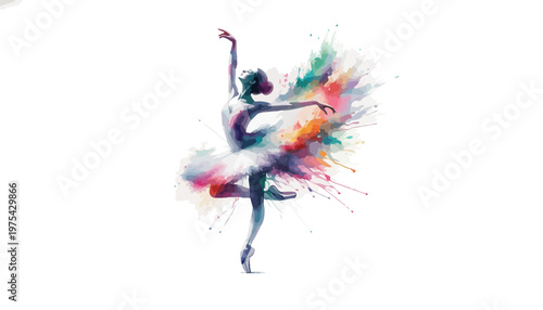 A colorful ballerina dancing with vibrant paint splashes around her