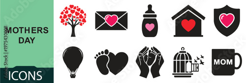 A Mother's Day celebration with icons and symbols on a white background