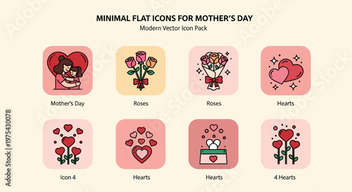 Mother's Day icons feature flowers, hearts, and gifts in a modern style