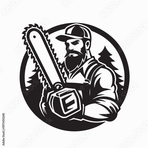 Strong Woodcutter Lifting Chainsaw Mascot Vector Graphic