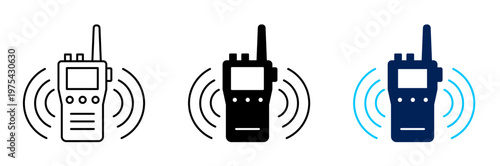 Walkie talkie icon. Portable radio communication symbol. Emergency, alert and safety sign. Wireless transmitter and receiver concept representing walkie-talkie, signal and guard.