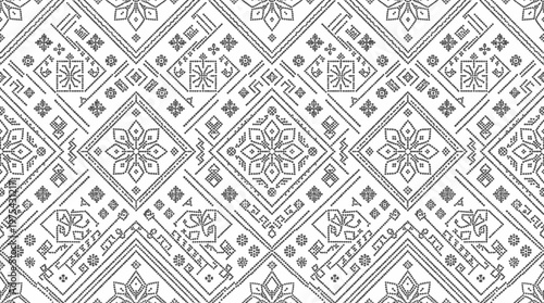 Monochrome geometric tile pattern with diamond motifs.
