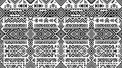 Monochrome geometric tribal pattern texture for textiles and graphics.