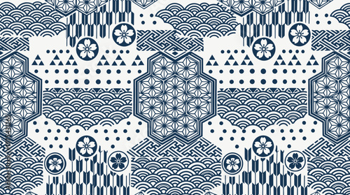 Blue and White Geometric Tile Pattern Inspired by Azulejo Mosaic.