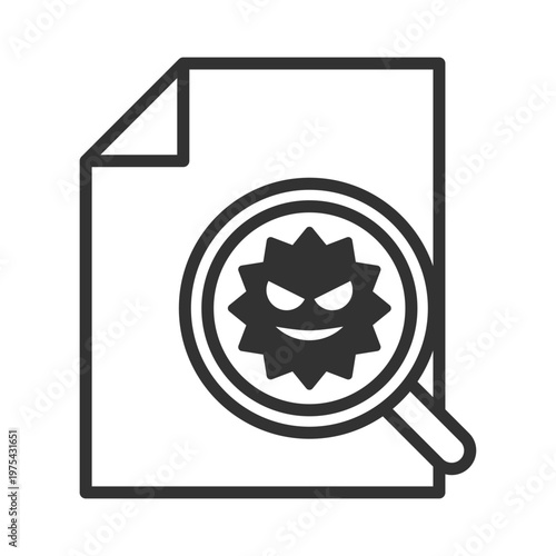 ファイルウイルス感染虫眼鏡診断アイコン｜マルウェア・・セキュリティリスク