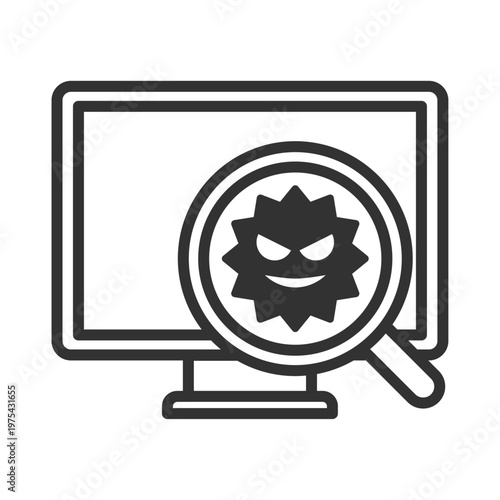 パソコンウイルス感染虫眼鏡診断アイコン｜マルウェア・・セキュリティリスク