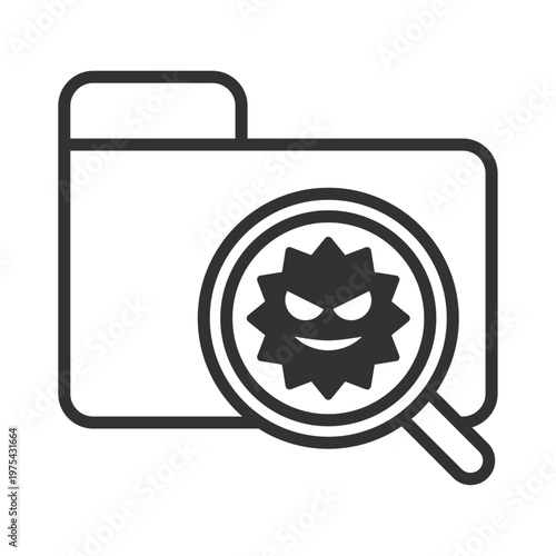 フォルダウイルス感染虫眼鏡診断アイコン｜マルウェア・・セキュリティリスク