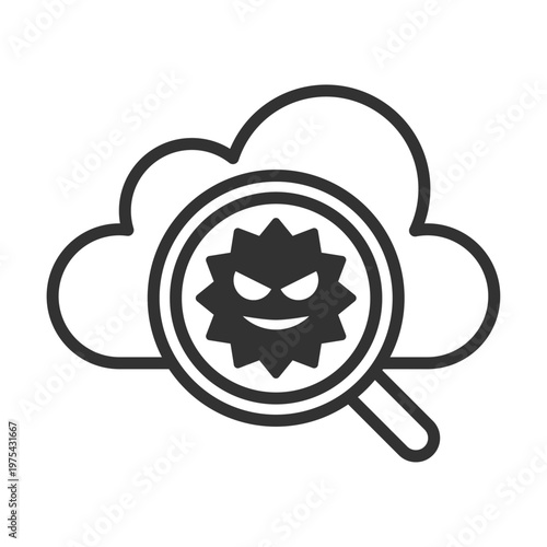 クラウドウイルス感染虫眼鏡診断アイコン｜マルウェア・・セキュリティリスク