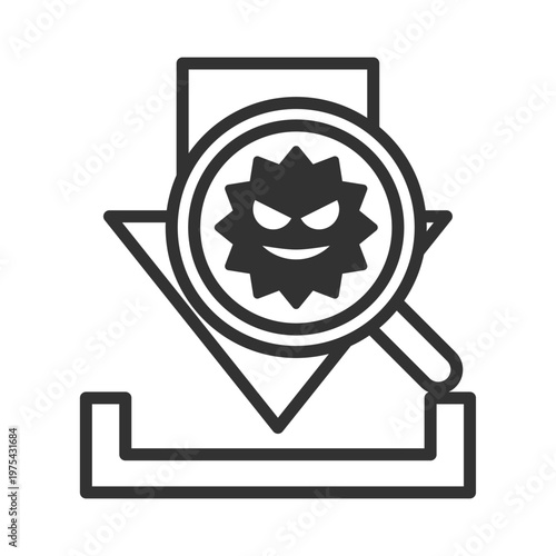 ダウンロードウイルス感染虫眼鏡診断アイコン｜マルウェア・・セキュリティリスク