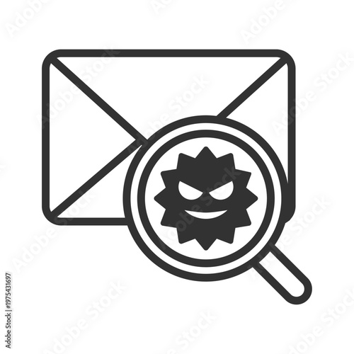 メールウイルス感染虫眼鏡診断アイコン｜マルウェア・・セキュリティリスク