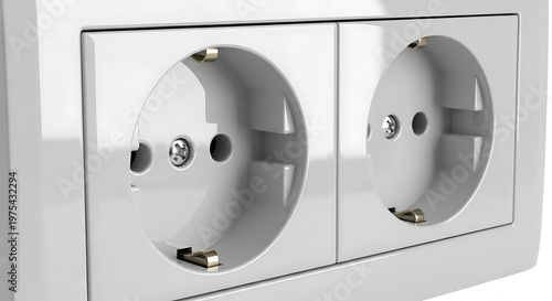 Electric switch and wall outlet on white background
