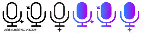 AI voice or smart microphone icon sparkle stars symbol , Generative, generated AI logo gradient. for Artificial intelligence assistant, chatbot, voice command, speech recognition, audio recording