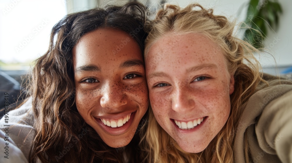 Fototapeta premium Smiling Teen Girls Taking a Selfie