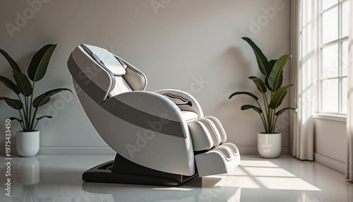  Modern massage chair in minimalist interior with plants