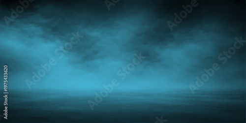 Abstract a mysterious and atmospheric ambiance through a teal-colored, ethereal mist, creating a sense of depth and enigma.