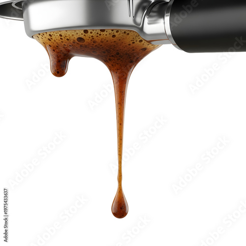 Espresso pouring from machine nozzle slowly.