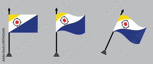 Bonaire National Flag Set on Flagpole Realistic Waving and Flat Vector