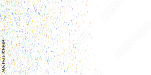 Question marks. Background for quiz, poll, survey, faq, interrogation, query. Multicolored template for opinion, public poll. Funny School vector illustration rainbow color on white background.