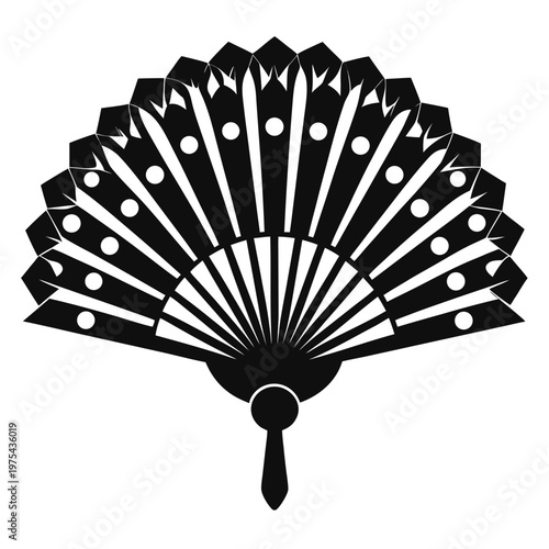 Black fan, hand fan, decorative accessory, Spanish style, vector icon