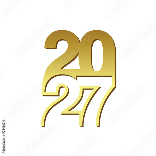 Futuristic Gold Typography 2027 Vector Illustration, Luxury Gradient Number Design, New Year Background