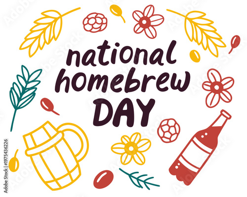 Home Brewing Beer Vector Art, National Homebrew Day Isolated on White