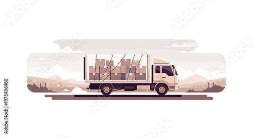 Delivery truck loaded with cardboard boxes for logistics and transportation services. EPS Editable. Vector Illustrations.