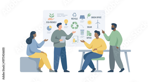 Diverse team planning green energy and sustainable business strategies