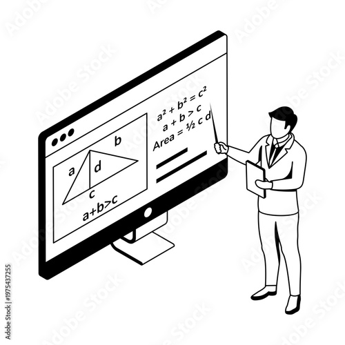 An isometric style icon showing an online lecture
