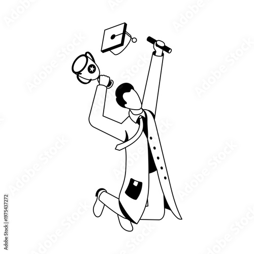 An isometric style icon showing a graduation ceremony
