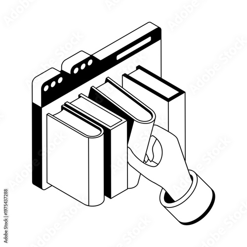 An isometric style icon showing an online library
