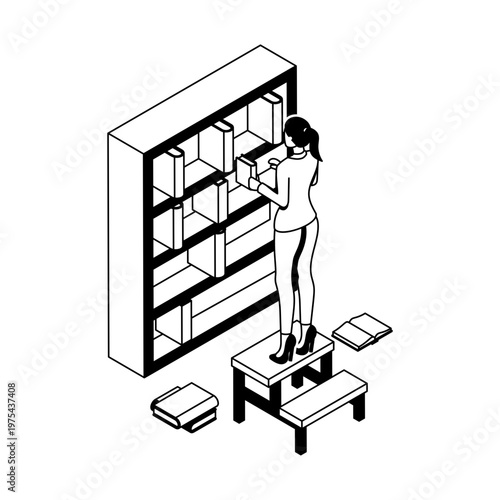 Icon depicting a librarian in isometric style

