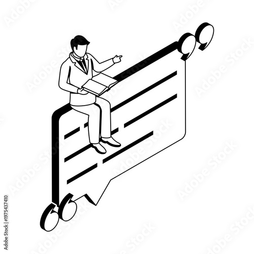 An isometric style icon showing a citation

