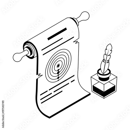 An isometric style icon showing an ancient manuscript