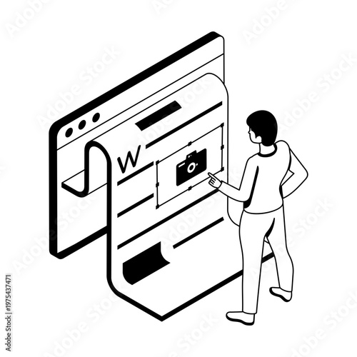 An isometric style icon showing a web content
