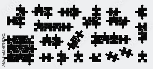 jigsaw puzzle pieces connection line pattern showcasing interlocking puzzle icons in a simple outline vector style, symbolizing collaboration, connection, and inclusivity
