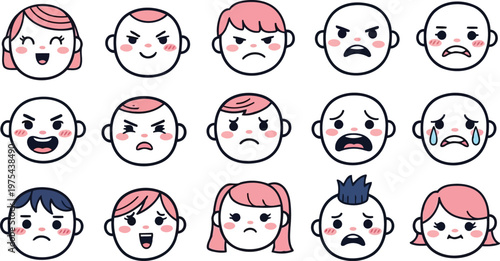 Cute kawaii baby avatars with pastel hair expressions.