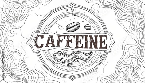 Caffeine Emblem - A Detailed Vintage Illustration for Coffee Lovers.