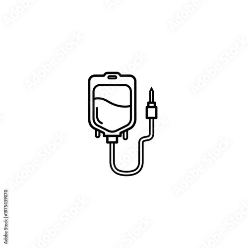 Medical iv drip bag and infusion line outline icon with infusion, hospital