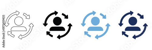 Replace sign, person exchange, switch icon, reciprocal arrow people icon sign, two people exchanging information, communication and data transfer concept