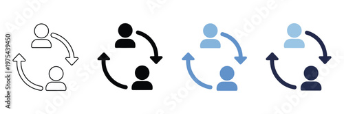 Replace sign, person exchange, switch icon, reciprocal arrow people icon sign, two people exchanging information, modern flat design
