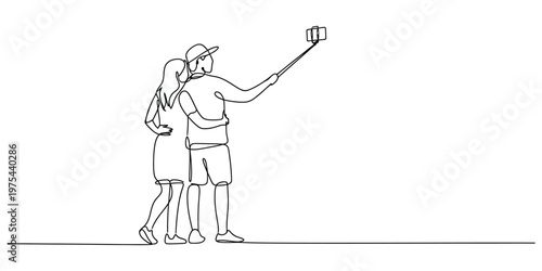Couple taking a selfie with a selfie stick