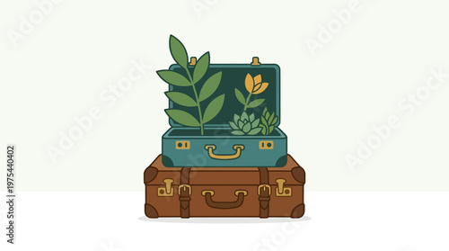 Suitcases with Plants Travel Concept